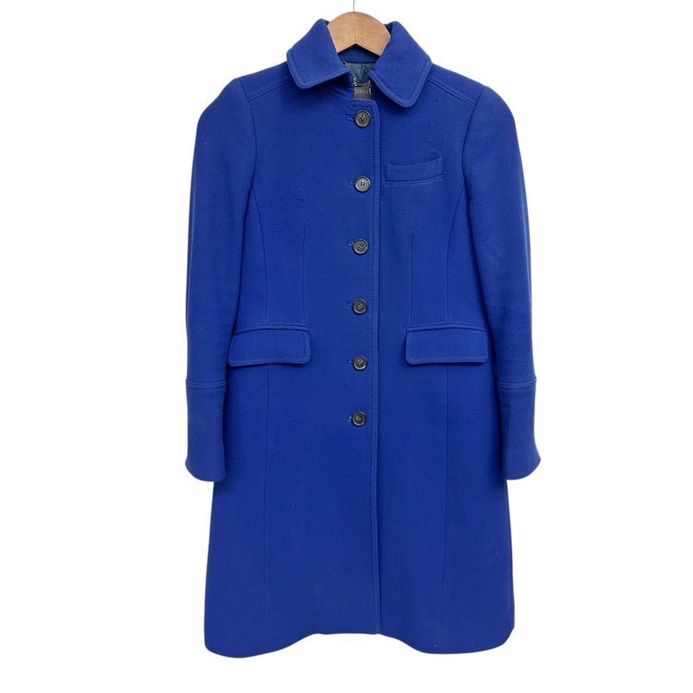 J.Crew Double Cloth Metro Wool Coat THINSULATE Royal Blue Lady Day Size 0P